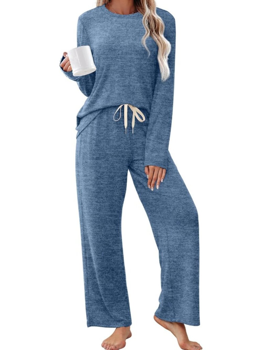 Women's Dark Blue Long Sleeve Shirt Sleepwear Two Piece Pajamas Set